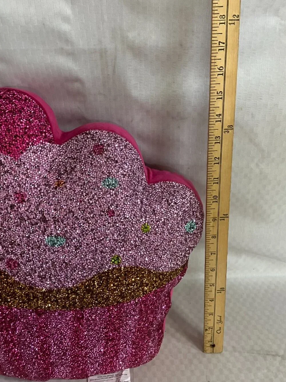 Sparkles Home Shaped Pillow Cupcake 16.5x15.75in Pink Glitter Decorative